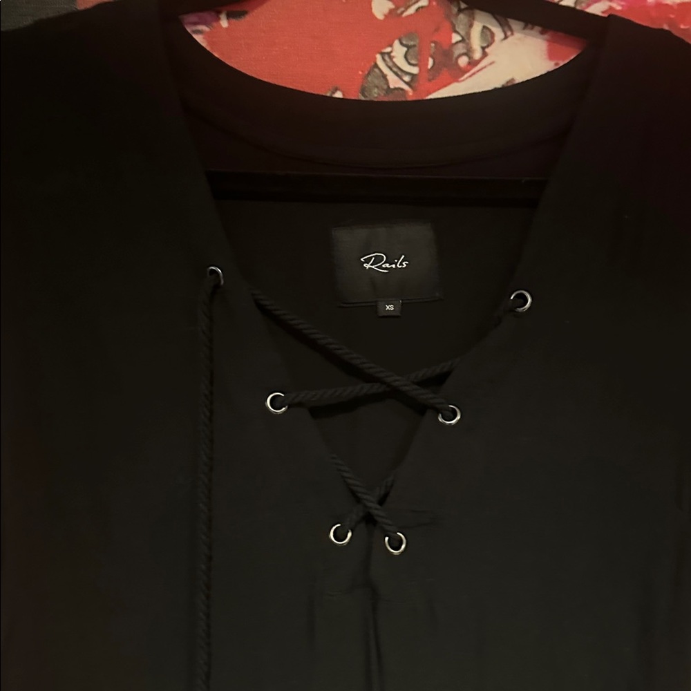 Rails Black Lace-Up V-Neck Top